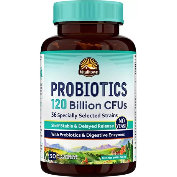 VITALITOWN Probiotics 120 Billion CFUs | 36 Strains, With Prebiotics