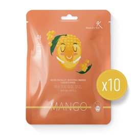 Mango Cloth Mask - Vitamins A & C for Shine & Youthfulness - Natural Antioxidants for Elastic, Clear Skin - Set of 10 Face Masks