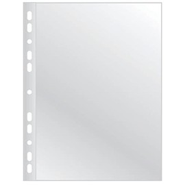 Q-Connect KF11190 Document Wallets Grained A4 Pack of 50 / Widened Pages / Top Open Transparent Pockets Perforated Plastic Cover / Transparent 100 Micron