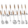 14 Pcs Stainless Steel Kitchen Utensils Set - Wooden Handle