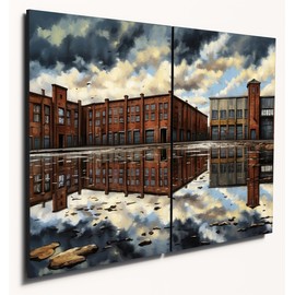 The Plum Penguin Old Warehouses Scene Wall Art - Dual A4 MDF Wood Prints - Atmospheric Home Decor Canvas Alternative 40 x 30cm