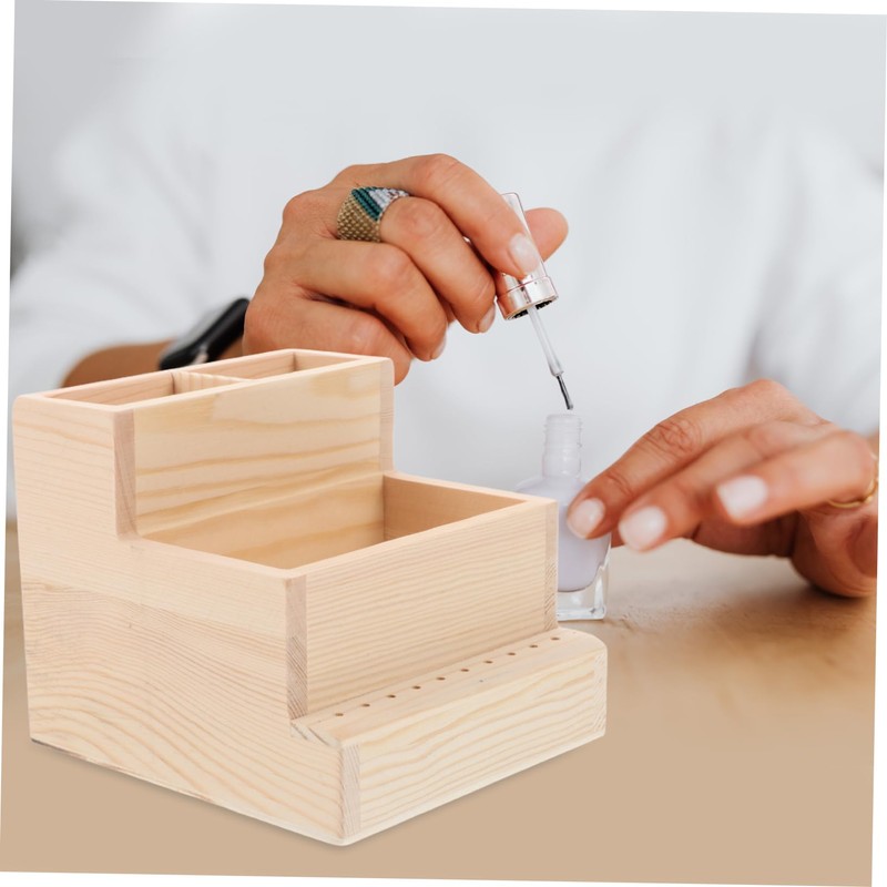 Mikinona Makeup Organizer for Vanity Wood Nail Drill Bits Storage