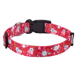 Mihqy Adjustable Soft and Comfortable Nylon Dog Collar for Small Medium Large Dogs Puppies Cats (Red Flower, L)
