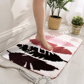 voofly Bathroom Rug Mat 32" x 20" Thick Plush Leaf Bath Mat, Non Slip and Absorbent Rugs for Bathroom Floor, Machine Washable, Multicolor C1