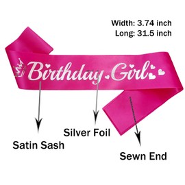 LXYXUUN Birthday Girl Sash Pink, Silver Foil Birthday Sash for Girl Funny Birthday Party Decorations, 16 18 21st Bday Sash Gift Ideas