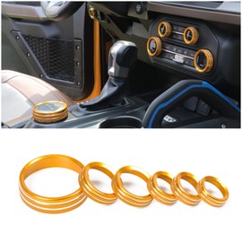 RERPRO Air Conditioner Headlight Switch Knob Cover Trim for 2021 2022 2023 2024 2025 New Ford Bronco 2/4 Door Interior Accessories Audio 4 Wheel Drive Trailer Gear Control Knob Aluminum 6P Yellow