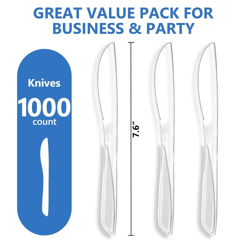 SACATR 1000 Count Heavy Duty Clear Plastic Knives Disposable,BPA-Free Disposable