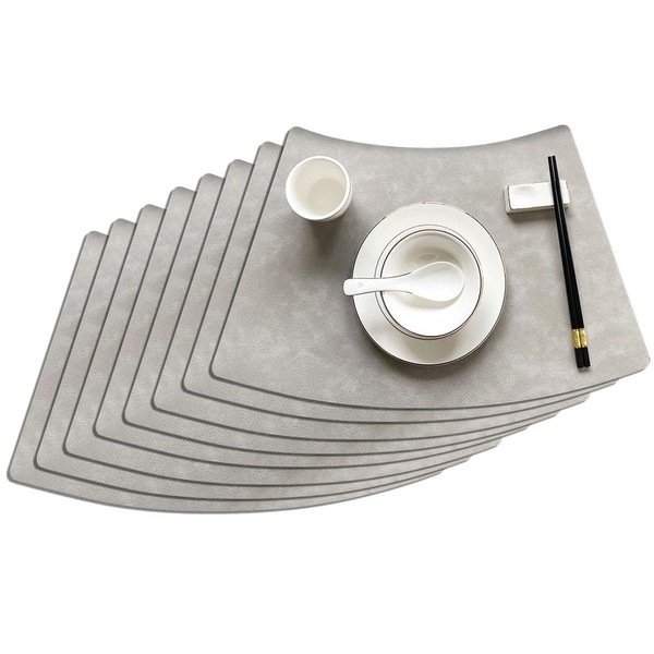 Leather Round Table Washable Placemats, Black Thick Faux Leather Heat