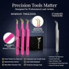 Professional Eyelash Tweezers, Precision Tweezers with Curved Fiber Tip, Eyelash