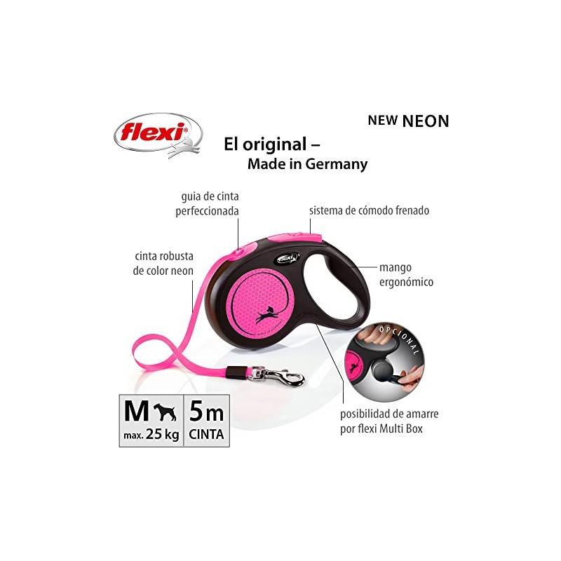 FLEXI Correa Neón Rosa Mediana Cinta