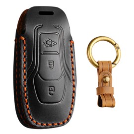 KUNIO Leather Key Case Suitable for Ford Focus Mondeo MK5 S-max Kuga Puma Fiesta Escort Explorer Protective Key Case Key Case Key Fob Keyless 3 Buttons, black