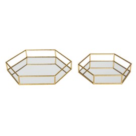 Kate and Laurel Felicia Modern Glam 2-Piece Nesting Metal Mirrored Decorative Accent Trays, Gold