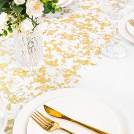 TuTuYa Gold Table Runner, 2PCS 9ftx11in Gold Metallic Table Runner, Sequin Glitter Foil Mesh Table Runner Decorations Ideal for Party, Christmas, Wedding, Birthday, Holiday