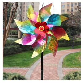 4pcs Rainbow Pinwheels 9.4in Colorful Wind Spinners Reflective Pinwheels Decorative Wind Spinners to Scare Birds Away for Adults Yard Garden Outdoor Decoration Holiday Christmas Decor Gifts