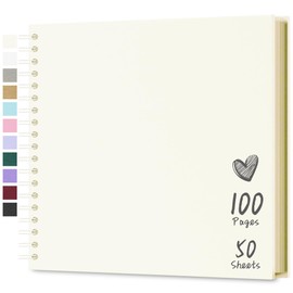Hiwhy Scrapbook 10x10 Inch DIY Scrapbook Album Hardcover Kraft Paper Scrap Book Photo Albums 50 Sheets Memory Book for Family, Wedding, Cream