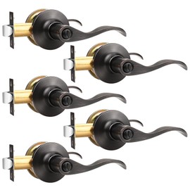 GOBEKOR 5 Pack Privacy Door Levers - Oil Rubbed Bronze Lever Door Handles with Lock for Bedroom & Bathroom