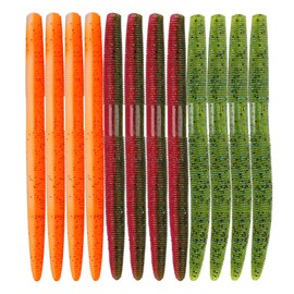 LAIBOREC Senko Bait, 12PCS Fishing Soft Plastic Lures, 5.71inch Worms Bass Fishing Lure Kit Rubber Stick Baits with Salt for Wacky Rig Saltwater Freshwater
