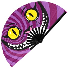 GloFX Large Hand Fan - Alice in Wonderland Cheshire Cat Fan - Bamboo Folding Fans for Rave Accessories and Festival Essentials