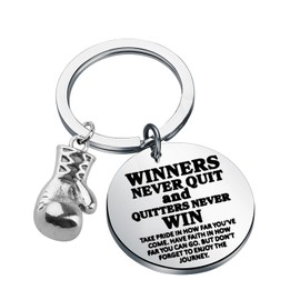 FUSTMW Boxing Glove Keychain Boxing Gifts for Boxer Lovers Winners Boxing Coach Gifts Never Quit and Quitters Never Win, Boxing Keychain, Large