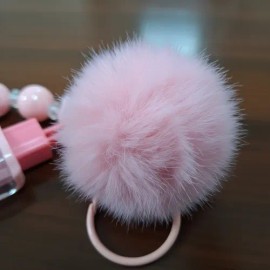 Gloss Labial Paleta Con Llavero Pompón Rosa Kawaii                                                                                                    