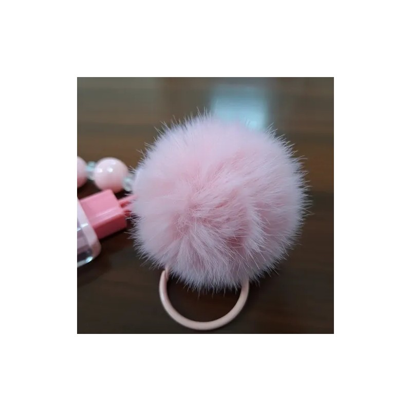 Gloss Labial Paleta Con Llavero Pompón Rosa Kawaii