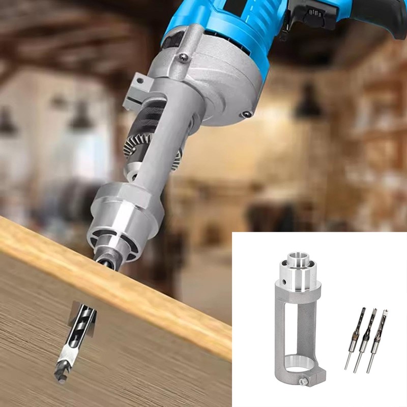 Square Hole Drill Bit Adapter with 3Pcs Drills, Aluminium Alloy