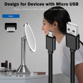 Asobilor Replacement Charger Micro USB Charging Cord Cable for Simple Human Mirror 5“ & 8" Round Sensor Makeup Mirror, Pouch Sensor Mirror Compact (Black, 10FT)