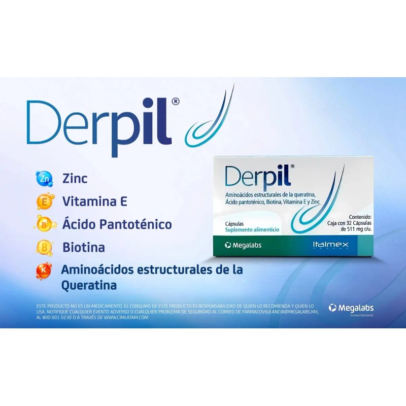 Derpil Suplemento Frena Caída Pelo Vitaminas Aminoácidos Cap