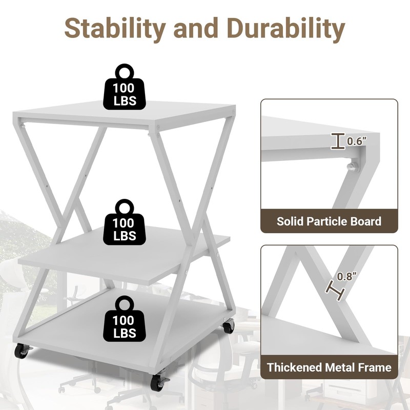 Natwind 3 Tier Printer Stand, 19.7''x19.7'' Large Printer Table with