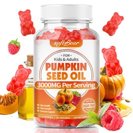 softbear Pumpkin Seed Oil Gummies 3000mg, Organic Pumpkin Seed Oil Supplement with Saw Palmetto for Hair Growth & Skin Health, Cold Pressed/Suagr-Free, Raspberry Flavor 60 Count