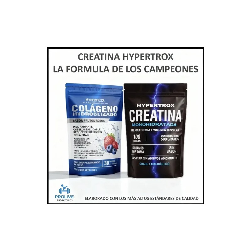 Kit Creatina 500gr Colágeno Hidrolizado 300gr Hypertrox
