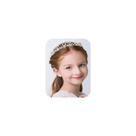 Denifery Flower Girl Headpiece for Wedding Princess Rhinestone Wedding Headband Tiara Pearl Hair Piece for Girl Hair Accessory Wedding Party First Communion (Silver1)