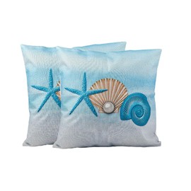 BEAMARKER Coastal Beach Pillow Covers 18x18 Inch Ocean Themed Seashell Starfish Throw Pillow Covers Cozy Soft Linen Square Cushion Cases for Sofa Couch Bed Home Office Outdoor Decoration