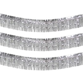 10 Feet Long Roll Foil Fringe Garland - Pack of 3 | Shiny Metallic Tassle Banner | Ideal for Parade Floats, Bridal Shower, Wedding, Birthday | Wall Hanging Fringe Garland Banner (Silver)