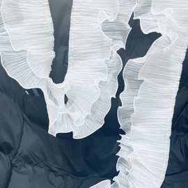 3 Yards Ruffle Pleated Chiffon Trim Two Layer Trimmer Dress Bag Decoration Tulle Fabric Applique Craft Sewing (White)