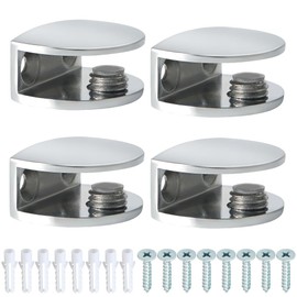 Alise Glass Shelf Bracket Adjustable Shower Brackets,Heavy Duty Rectangle Clamp Holder for 6-10mm Glass Shelves,Wall Mount Clamps Clip Support Hardware Replacement Parts,Polished Chrome 4 Pcs