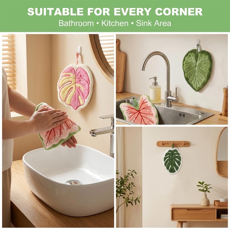 4Pcs Leaf Shaped Hand Towels, Hanging Kitchen Towels, Decorative Bathroom