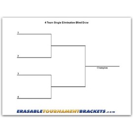 4 Team Erasable Blind Draw Single Elimination Tournament Bracket Chart + Erasable Pen 22x34