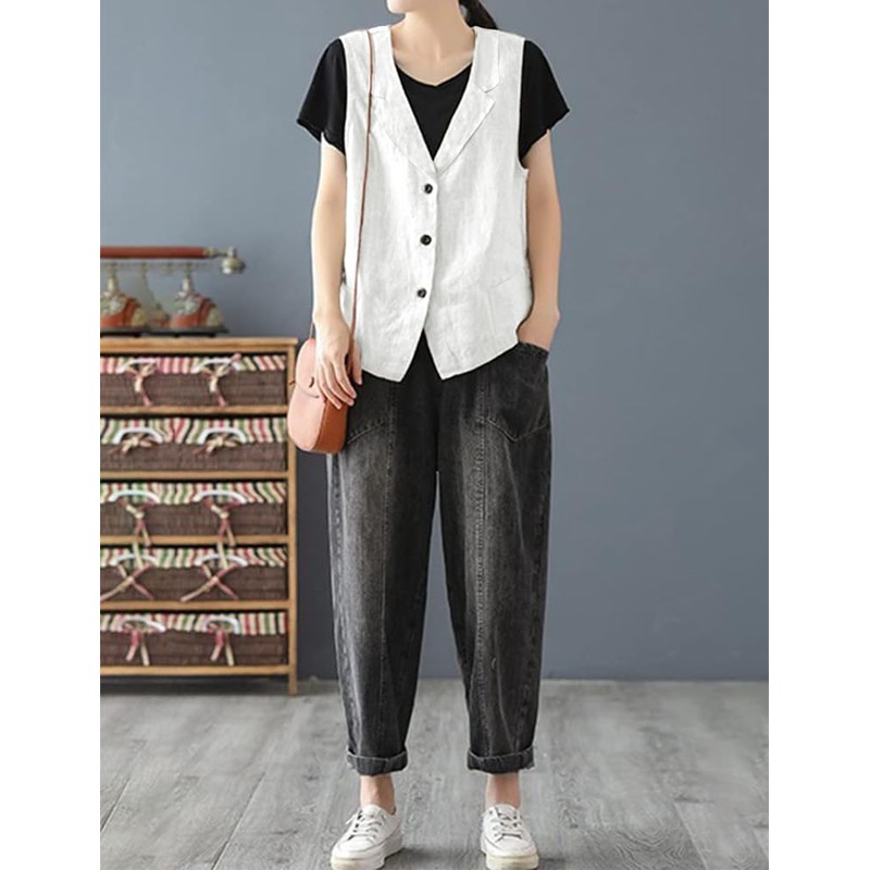 IDEALSANXUN Linen Vest Tops for Women 2024 Casual Fashion Spring