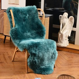LLB Genuine Sheepskin Area Rug Wool Rug Fur Carpet Fluffy Shaggy Fur Rug for Living Room Kids Bedroom Real Sheepskin Throw Lambskin Rugs Sofa Mat Chair Seat Covers (Peacock Blue, 2 x 6 ft Sheepskin)
