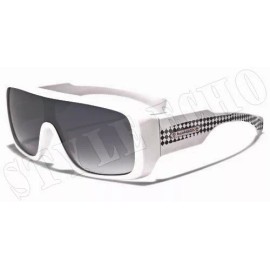 BioHazard Optics Shield Style Square Frame Glasses Thick Boxy Look Men's Fashion Sunglasses - White Checkerd