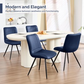 choairy Dining Chairs Set of 2, Modern Dining Chairs with Thick Cushions, PU Leather Upholstered Kitchen Dining Room Chairs with Metal Legs for Dining Living Room (Navy Blue)