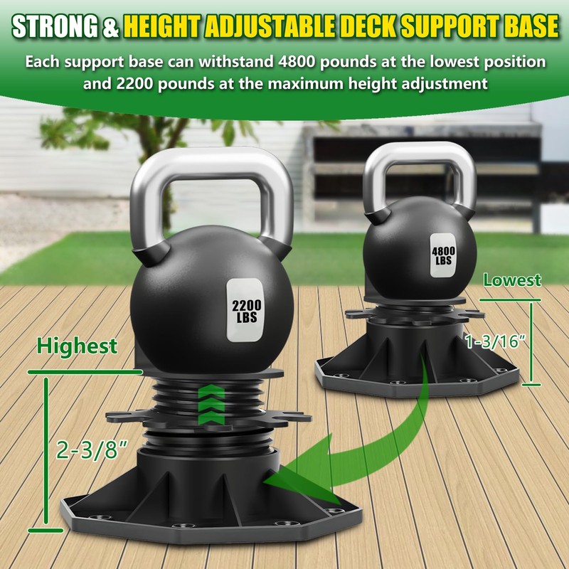 12Pack Adjustable Deck Support Pedestal Deck Foundation Base Support，Used for