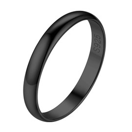 Suplight Black Stackable Rings 925 Sterling Silver Thin Rings for Women Size 9