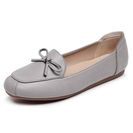 VenusCelia Women's Bowknot Dance Flat Shoes(9 W US,Grey-PU)