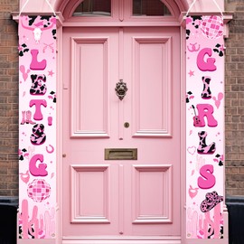 Avezano Let's Go Girls Party Banner Hot Pink Western Cowgirl Porch Signs Disco Cowgirl Hanging Door Banner for Indoor Outdoor Bachelorette Party Decoration Supplies