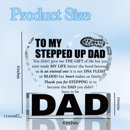 Fathers Day Stepped Up Dad Gifts Best Stepdad Gifts from Stepdaughter Stepson Birthday Gift for Stepfather Funny Bonus Dad Heart Acrylic Sign Decor 4 X 4 Inches
