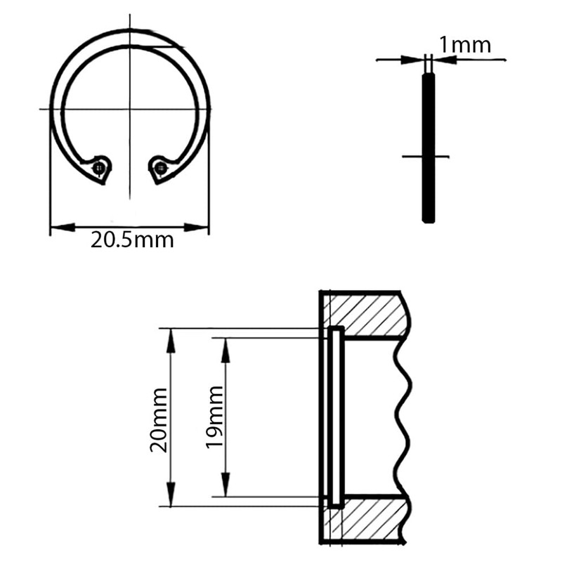 19mm Internal Circlips for Bores Retaining Rings Snap CirClip Phosphated