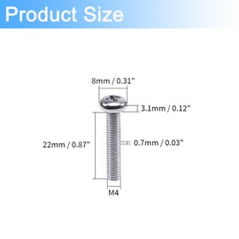Tayffency 30Pcs M4-0.7x22mm Pan Head Machine Screws 304 Stainless Steel Metric Phillips Drive Cross Round Head Machine Screws Fasteners Bolts, Fully Threaded