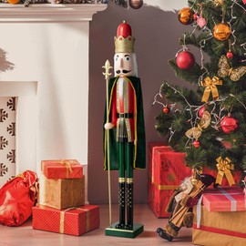 eUty King Nutcracker Christmas 42" H Wooden Nutcracker Decoration Large Size Xmas Welcome Nutcracker King with Velvet Cloak Figurine Decor-Indoor & Outdoor